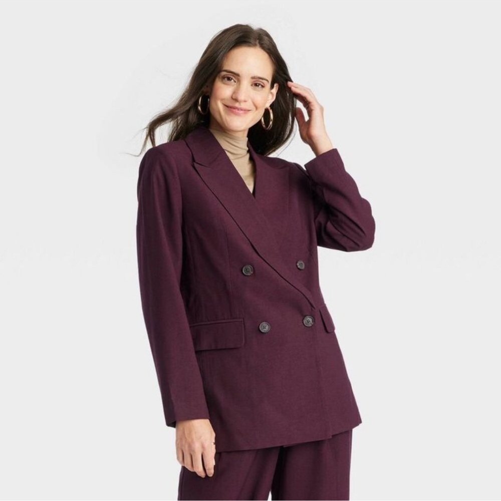 A New Day - Women's Double Breasted Blazer - Burgundy size Large. NWT - Picture 2 of 6